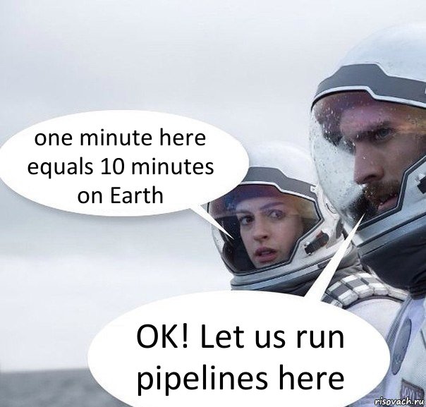 one minute here equals 10 minutes on Earth OK! Let us run pipelines here