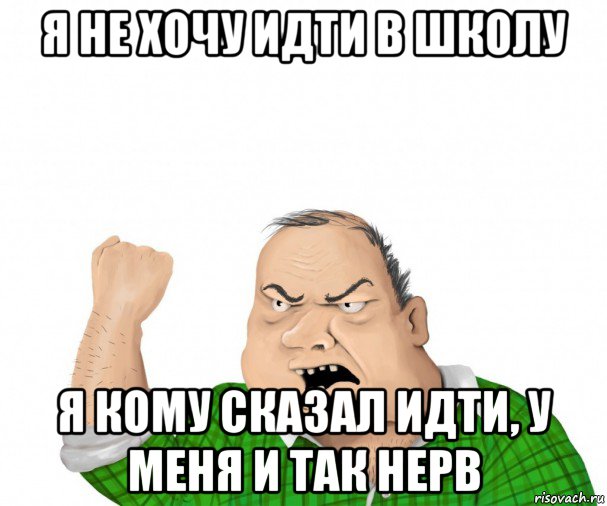 я не хочу идти в школу я кому сказал идти, у меня и так нерв, Мем мужик