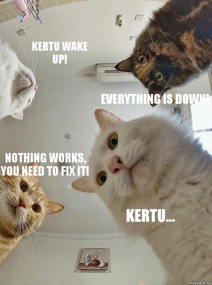Kertu wake up! Everything is down! Nothing works, you need to fix it! Kertu..., Комикс  Наташа мы все уронили