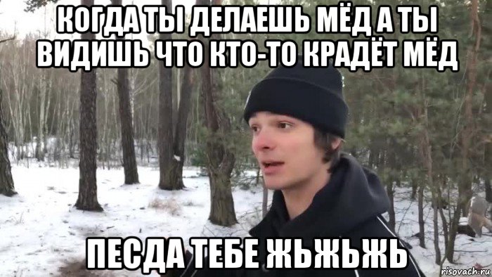 когда ты делаешь мёд а ты видишь что кто-то крадёт мёд песда тебе жьжьжь, Мем Нюхай бебру