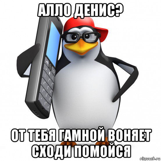 алло денис? от тебя гамной воняет сходи помойся, Мем   Пингвин звонит