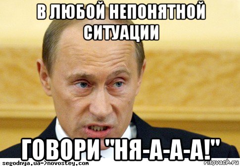 в любой непонятной ситуации говори "ня-а-а-а!", Мем  Путин