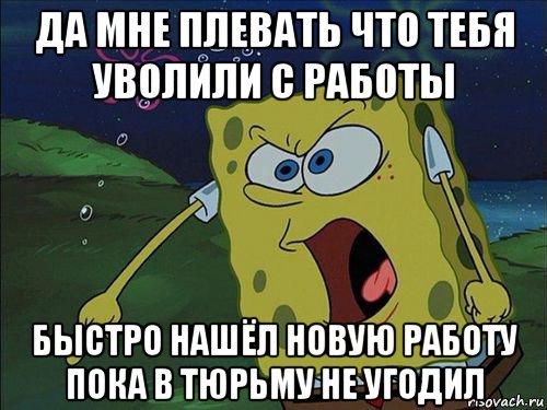 да мне плевать что тебя уволили с работы быстро нашёл новую работу пока в тюрьму не угодил, Мем Спанч боб