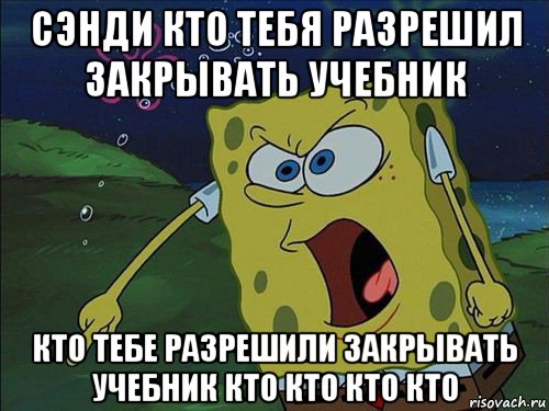 сэнди кто тебя разрешил закрывать учебник кто тебе разрешили закрывать учебник кто кто кто кто, Мем Спанч боб