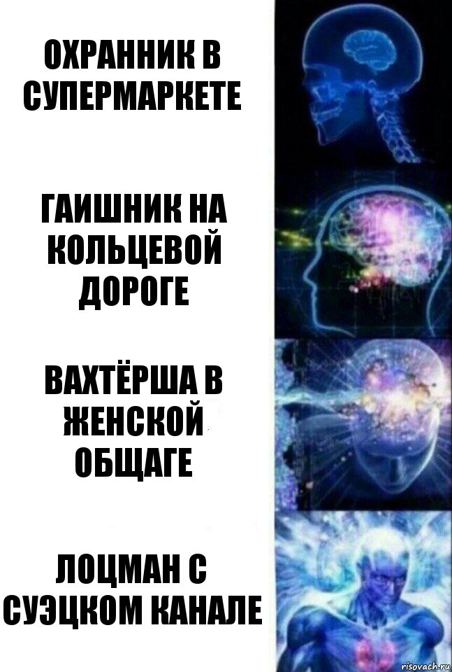 Охранник в супермаркете гаишник на кольцевой дороге Вахтёрша в женской общаге Лоцман с суэцком канале, Комикс  Сверхразум