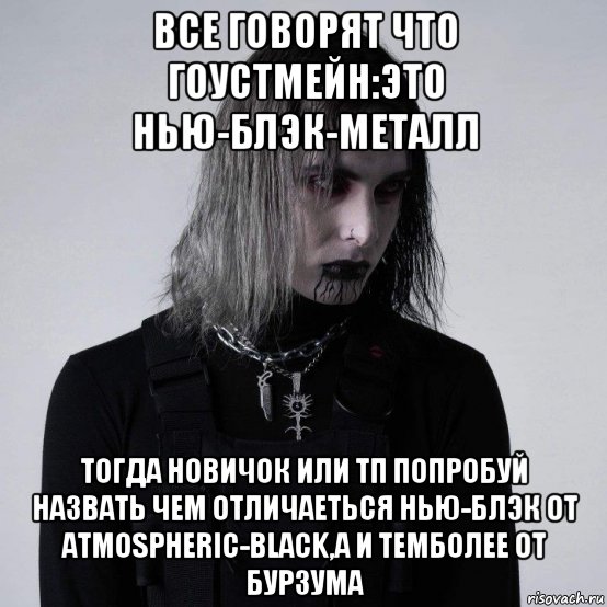 все говорят что гоустмейн:это нью-блэк-металл тогда новичок или тп попробуй назвать чем отличаеться нью-блэк от atmospheric-black,a и темболее от бурзума, Мем Все говорят что Гоустмейн