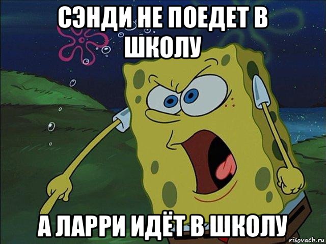 сэнди не поедет в школу а ларри идёт в школу, Мем Губка Боб орет