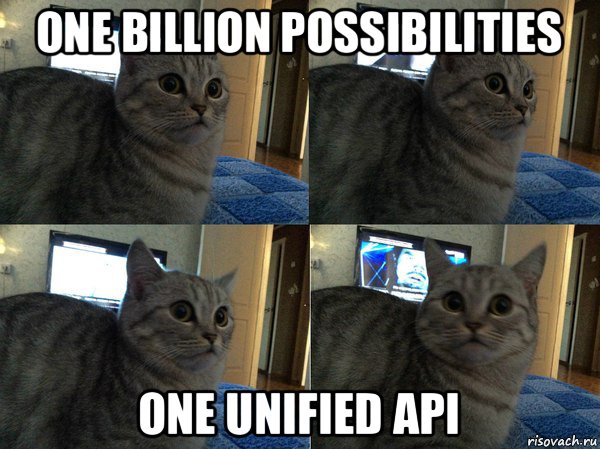 one billion possibilities one unified api, Мем  Кот в шоке