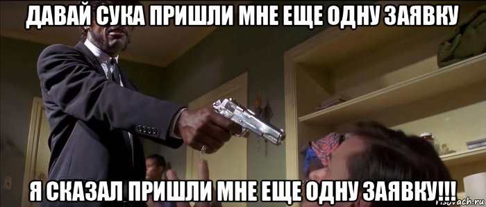 давай сука пришли мне еще одну заявку я сказал пришли мне еще одну заявку!!!