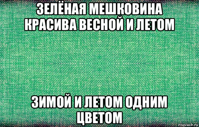 зелёная мешковина красива весной и летом зимой и летом одним цветом, Мем Зелёная мешковина