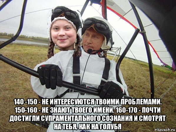  140 -150 - не интересуются твоими проблемами. 150-160 - не знают твоего имени. 160-170 - почти достигли супраментального сознания и смотрят на тебя, как на голубя