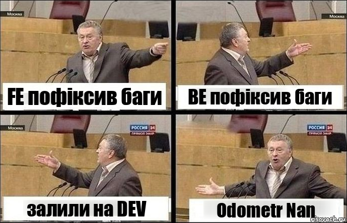 FE пофіксив баги BE пофіксив баги залили на DEV Odometr Nan, Комикс Жириновский по сторонам