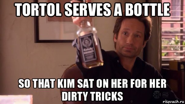 tortol serves a bottle so that kim sat on her for her dirty tricks
