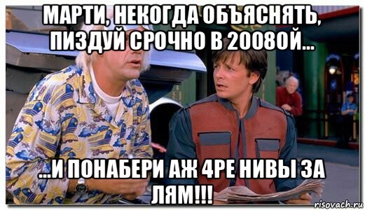 марти, некогда объяснять, пиздуй срочно в 2008ой... ...и понабери аж 4ре нивы за лям!!!