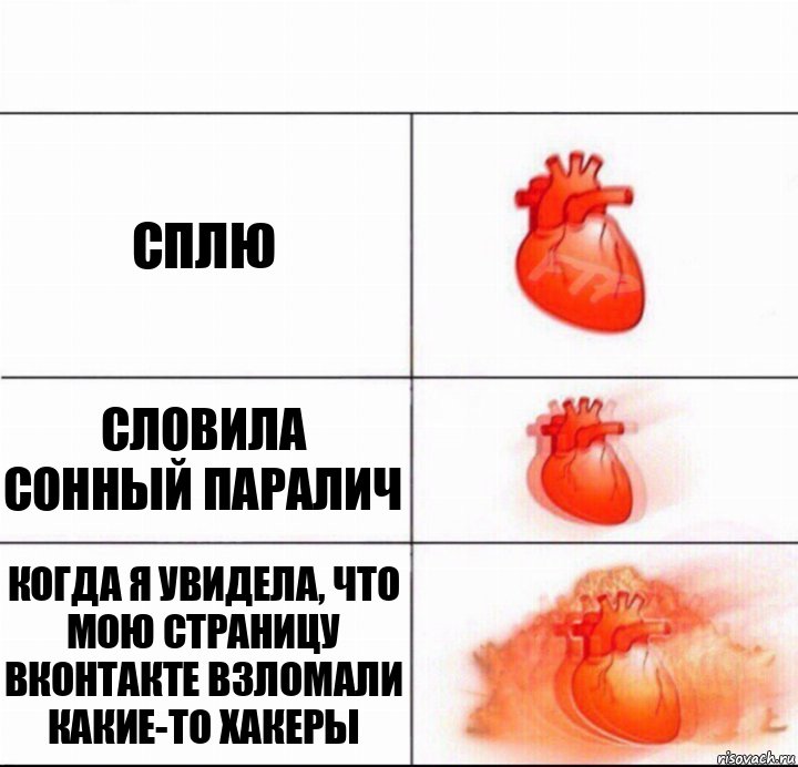 Сплю Словила сонный паралич Когда я увидела, что Мою страницу ВКонтакте взломали какие-то хакеры, Комикс  Расширяюшее сердце