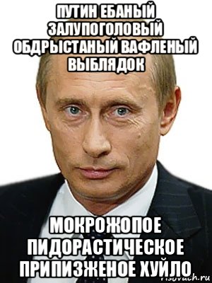 путин ебаный залупоголовый обдрыстаный вафленый выблядок мокрожопое пидорастическое припизженое хуйло, Мем Путин