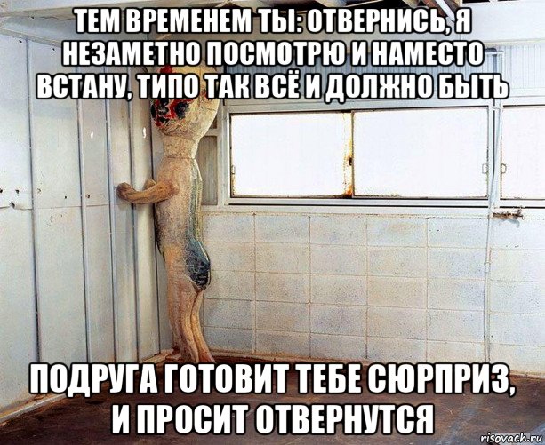 тем временем ты: отвернись, я незаметно посмотрю и наместо встану, типо так всё и должно быть подруга готовит тебе сюрприз, и просит отвернутся