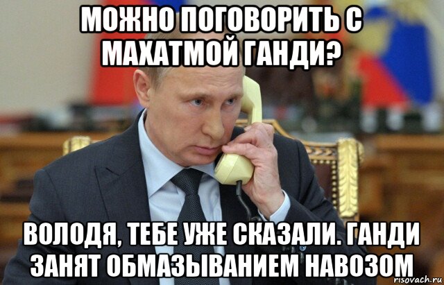 можно поговорить с махатмой ганди? володя, тебе уже сказали. ганди занят обмазыванием навозом