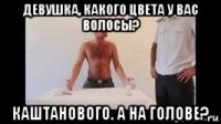 девушка, какого цвета у вас волосы? каштанового. а на голове?