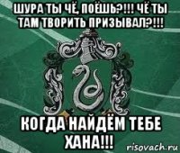 шура ты чё, поёшь?!!! чё ты там творить призывал?!!! когда найдём тебе хана!!!