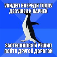 увидел впереди толпу девушек и парней застеснялся и решил пойти другой дорогой