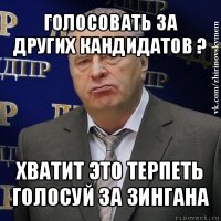 голосовать за других кандидатов ? хватит это терпеть
голосуй за зингана