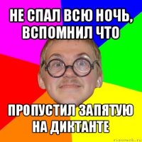 не спал всю ночь, вспомнил что пропустил запятую на диктанте