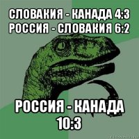 словакия - канада 4:3
россия - словакия 6:2 россия - канада 10:3
