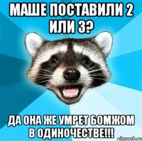 маше поставили 2 или 3? да она же умрет бомжом в одиночестве!!!