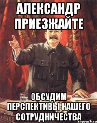 александр приезжайте обсудим перспективы нашего сотрудничества