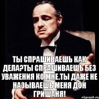 Ты спрашиваешь как дела?ты спрашиваешь без уважения ко мне.ты даже не называешь меня ДОН ГРИШАНЯ!