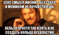 секс смысл жизни а без секса и мужиком не почувствуешь нельзя просто так взять и не создать кольцо всевластия