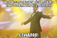 нахуярился,отпиздили тёлка, пожрать приготовил,нахуярюсь.я охуенен! стукалов!