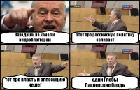 Заходишь на канал к видеоблоггерам этот про российскую политику заливает тот про власть и оппозицию чешет одни Глебы Павловские,блядь