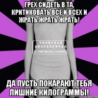 грех сидеть в та, критиковать все и всех и жрать жрать жрать! да пусть покарают тебя лишние килограммы!