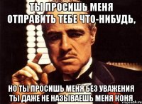 ты просишь меня отправить тебе что-нибудь, но ты просишь меня без уважения ты даже не называешь меня коня