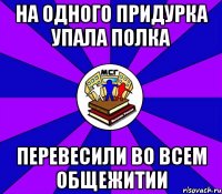 на одного придурка упала полка перевесили во всем общежитии