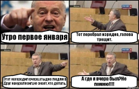 Утро первое января Тот перебрал изрядно, голова трещит. Этот нагородил вчера,стыдно людям в Друг накуралесил,не знает,что делать. А где я вчера был?Не помню!!!