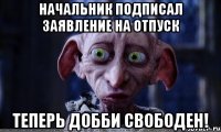 начальник подписал заявление на отпуск теперь добби свободен!