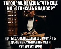 ты спрашиваешь:"что ещё мог отписать владос?" но ты даже не делаешь сосай,ты даже не называешь меня супертестером