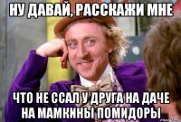 ну давай, расскажи мне что не ссал у друга на даче на мамкины помидоры