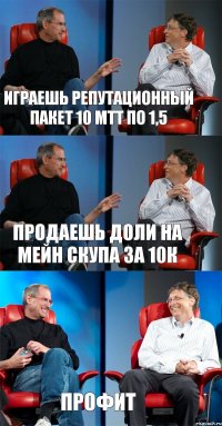 играешь репутационный пакет 10 мтт по 1,5 продаешь доли на мейн скупа за 10к профит