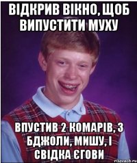 відкрив вікно, щоб випустити муху впустив 2 комарів, 3 бджоли, мишу, і свідка єгови