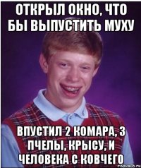 открыл окно, что бы выпустить муху впустил 2 комара, 3 пчелы, крысу, и человека с ковчего