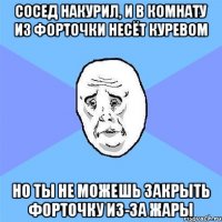 сосед накурил, и в комнату из форточки несёт куревом но ты не можешь закрыть форточку из-за жары