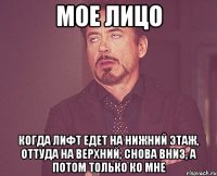 мое лицо когда лифт едет на нижний этаж, оттуда на верхний, снова вниз, а потом только ко мне