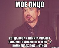 мое лицо когда вова и никита спамят тупыми гифками не в тему - в комментах под фоткой