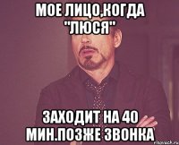 мое лицо,когда "люся" заходит на 40 мин.позже звонка