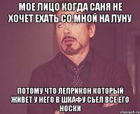 мое лицо когда саня не хочет ехать со мной на луну потому что леприкон который живет у него в шкафу сьел все его носки