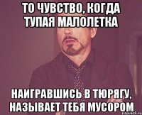 то чувство, когда тупая малолетка наигравшись в тюрягу, называет тебя мусором